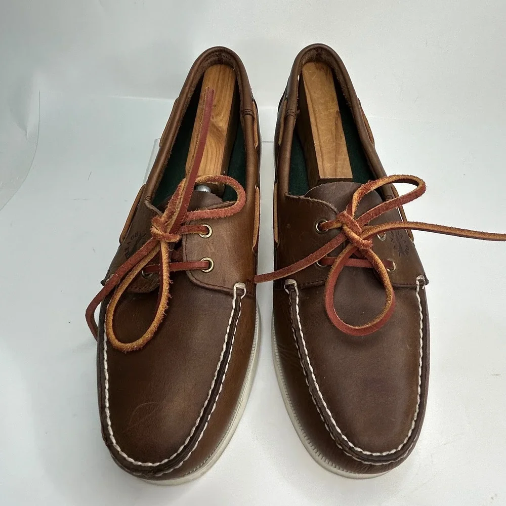 Land Rover Mens 10 Brown Leather Boat Shoes‎ Genuine Hand-sewn Deck Nautical